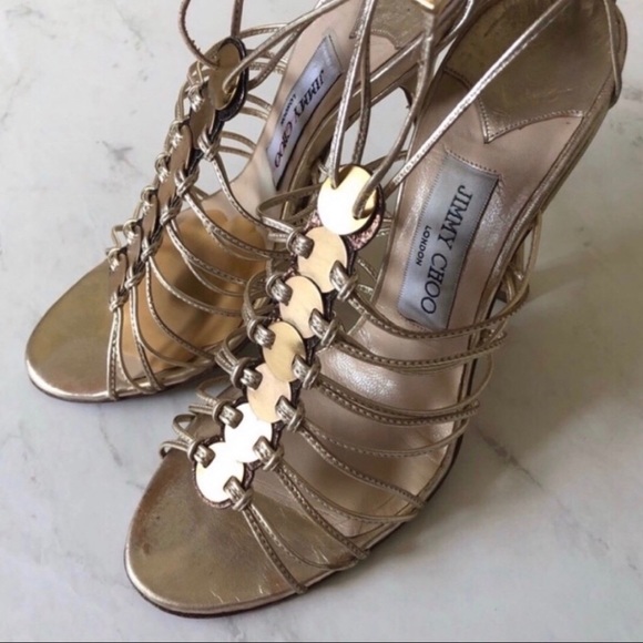 Jimmy Choo Shoes - Authentic Jimmy Choo Gold Strap Heels